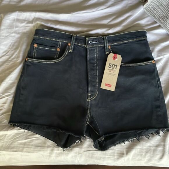 Levi’s 501 shorts high rise cutoff dark denim size 30 new - Picture 5 of 9